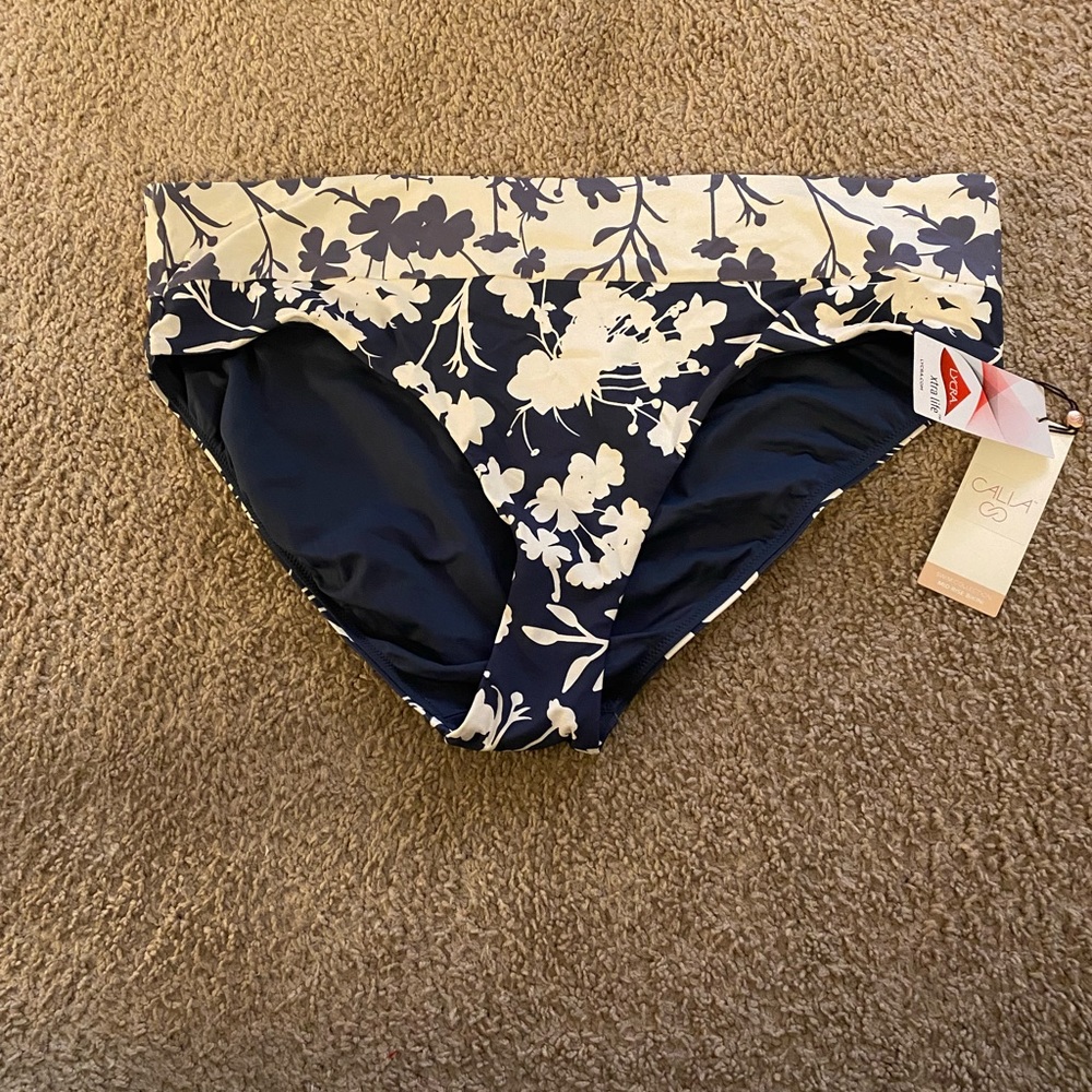 NWT CALIA Women's Wide Band Bikini Bottoms Size XXL Slate Blue